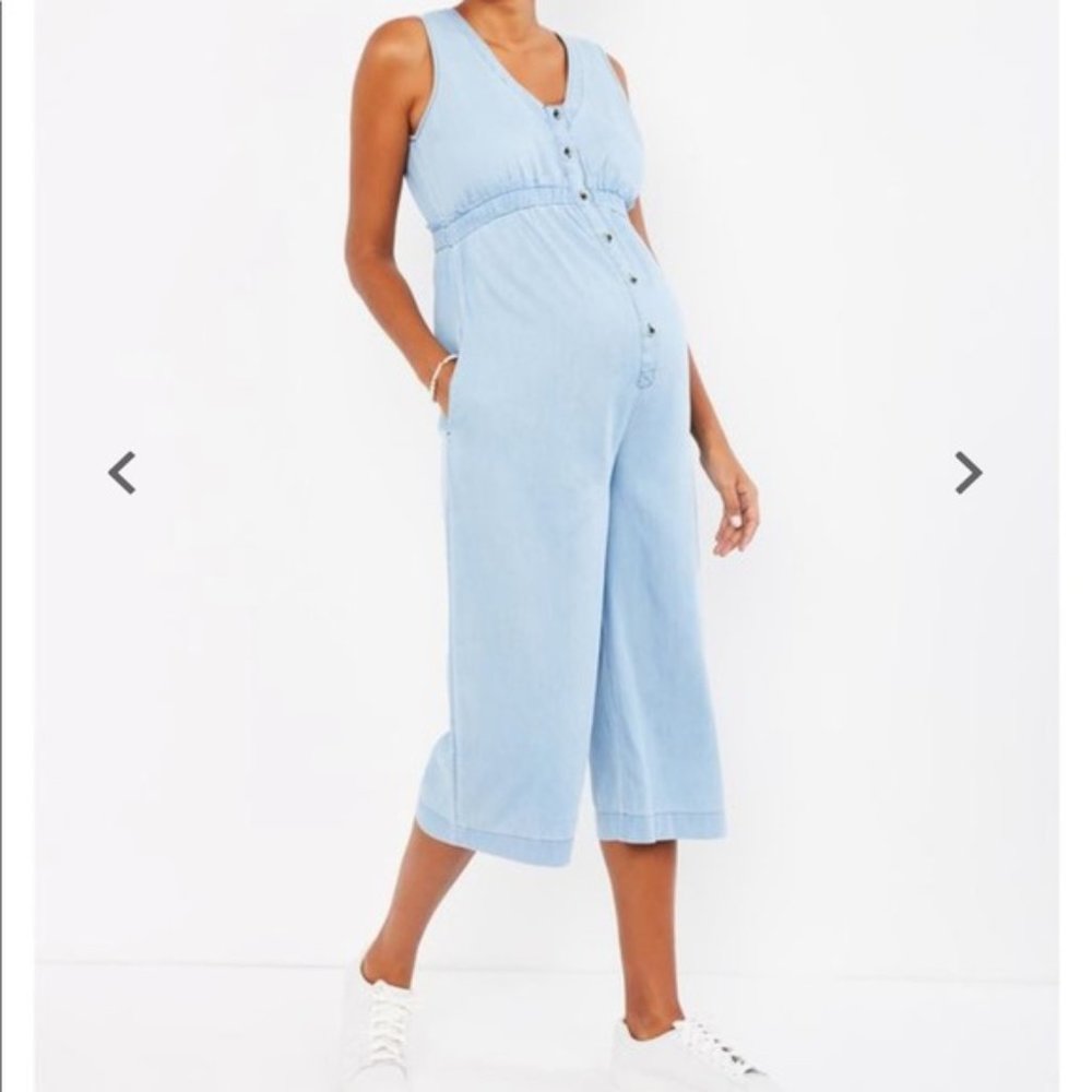 Chambray Button Front Maternity Jumpsuit size M